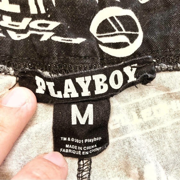 PLAYBOY Y2K Logo Cargo Pockets Black & White High Rise Wide Leg Pants Trousers. - Picture 7 of 16